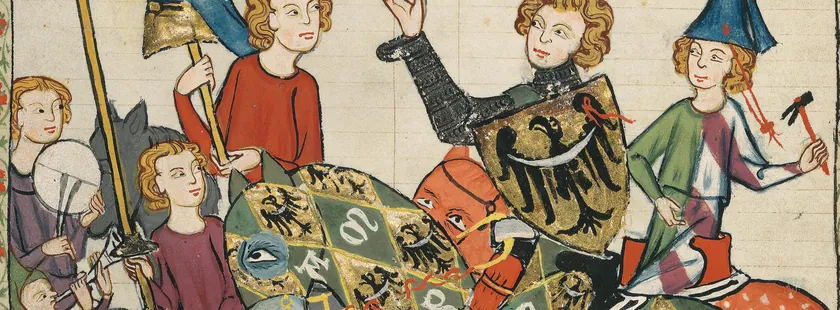 Ausschnitt aus dem Codex Manesse: Reiter in Wappendecken